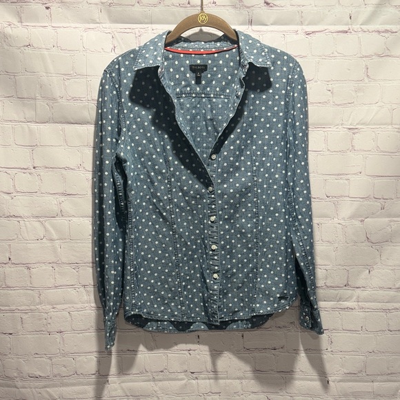 Talbots Tops - Talbots‎ Blue Polka Dot Button-Down Shirt 100% cotton Woman’s size 6